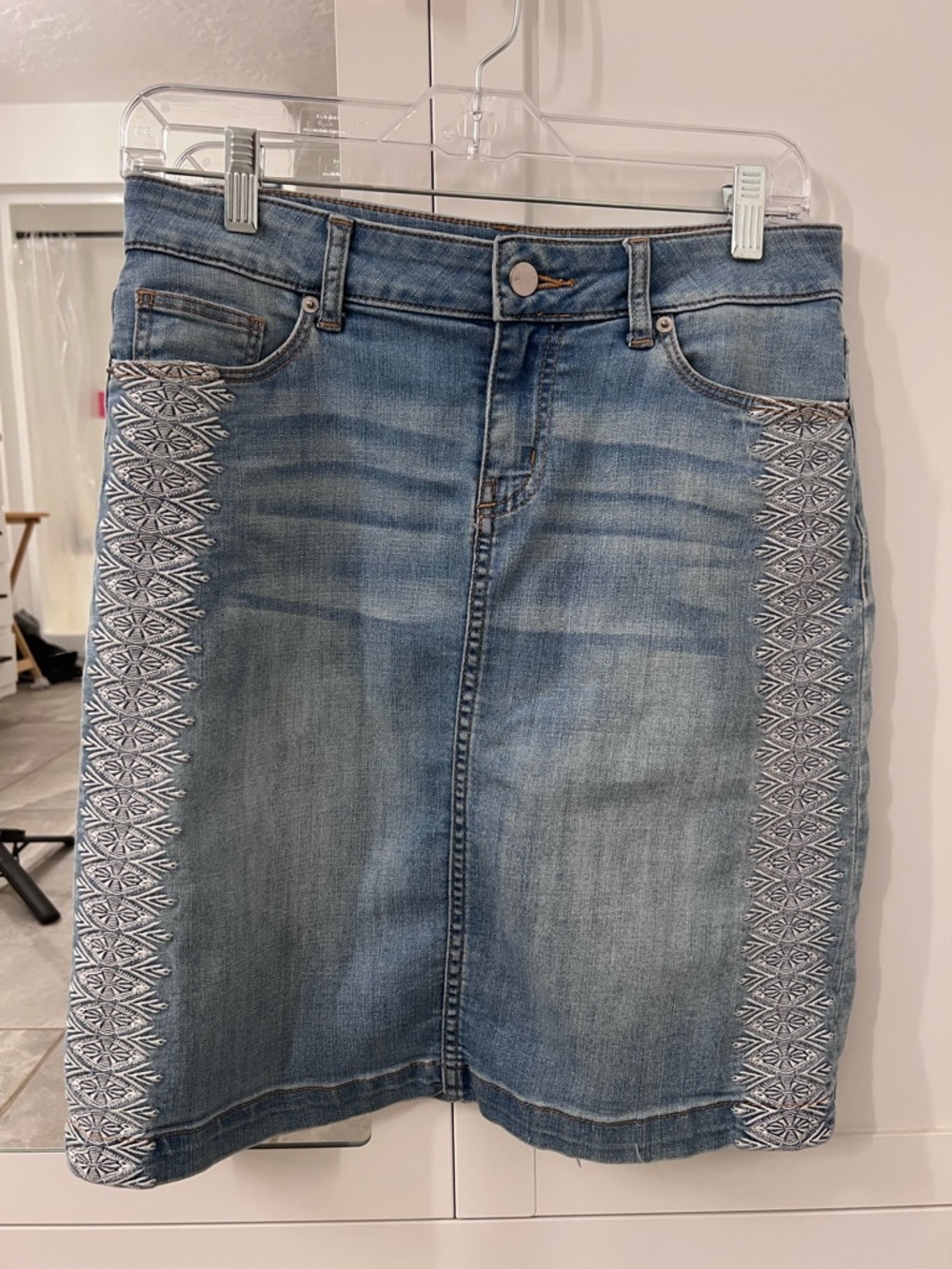 Westport Light Blue Denim Skirt with Contrast Stitching